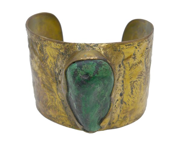 Huge Vintage 1970s Green Turquoise Bronze Cuff Br… - image 4
