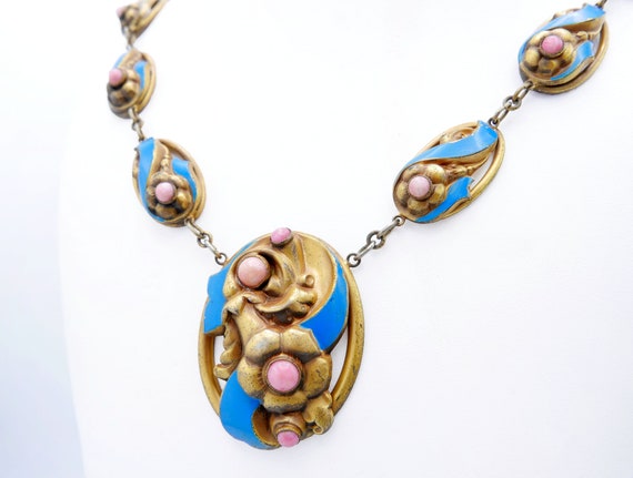 Antique Edwardian Art Nouveau Enamel Coral Floral