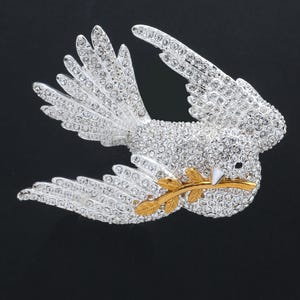 Vintage Joan Rivers Peace Dove Bird Brooch Rhinestones
