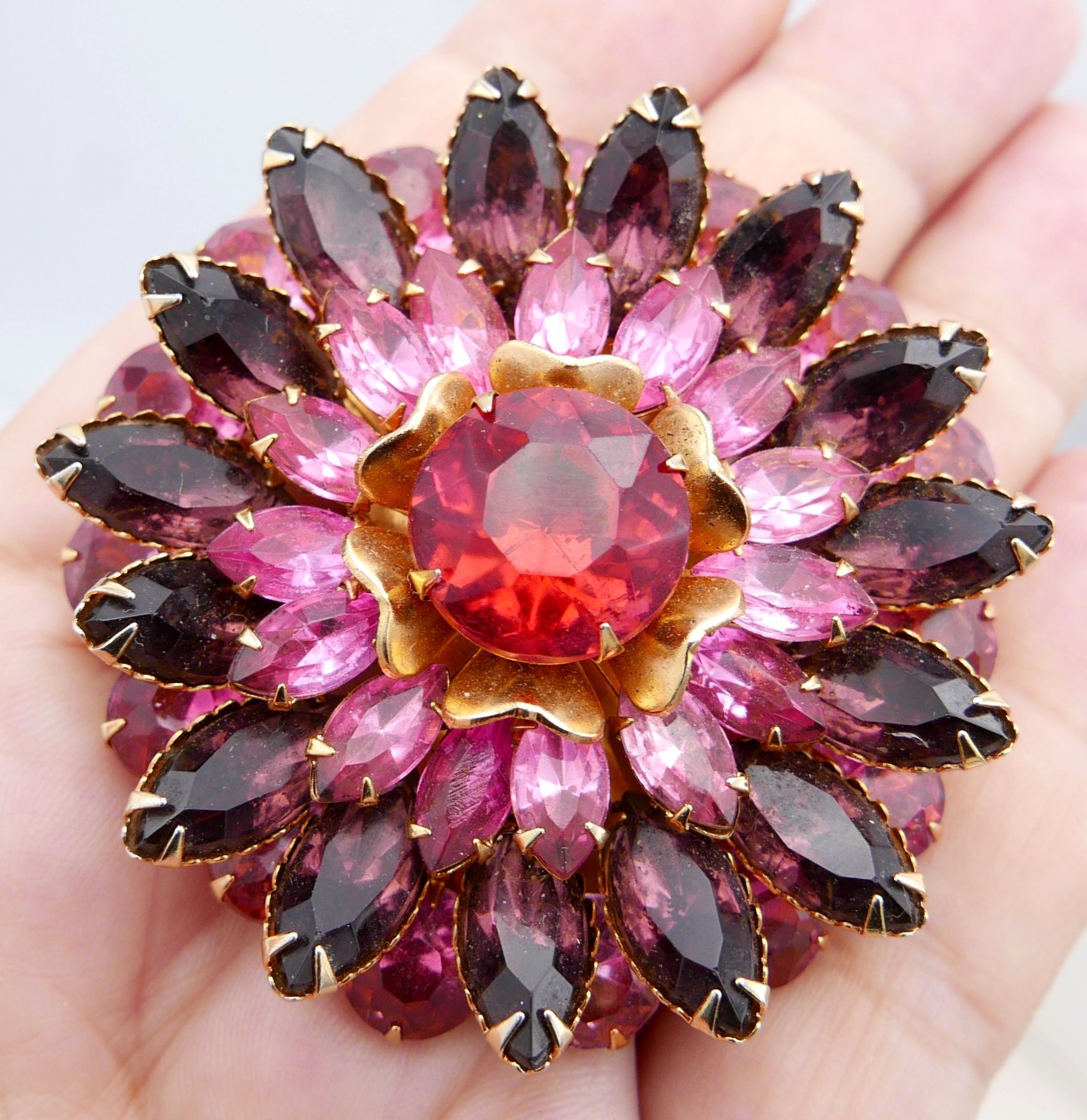Gorgeous Vintage Pink Layered Rhinestone Flower Statement - Etsy