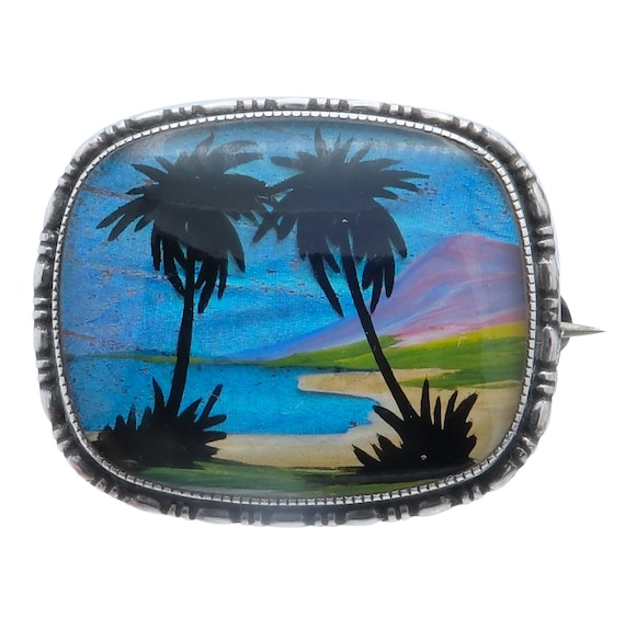 Antique Morpho Butterfly Wing Sterling Silver Brooch Thomas L Mott