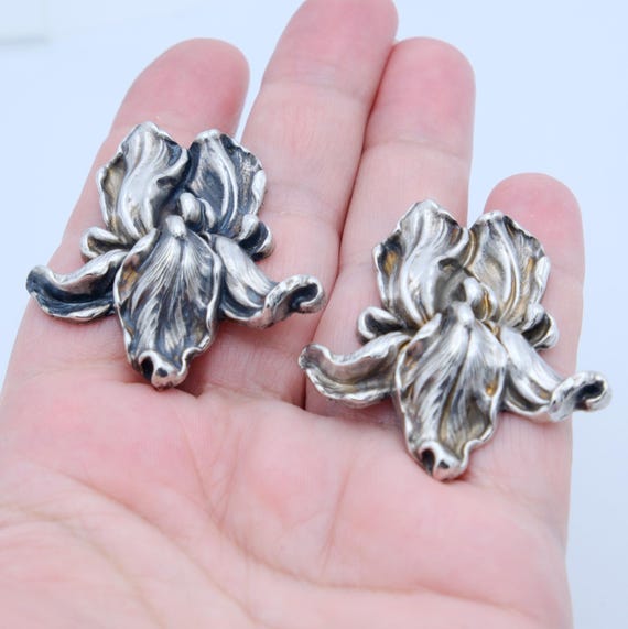 Vintage Iris Flower Statement Sterling Silver Scu… - image 2
