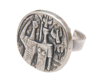 Vintage Kultateollisuus Ky Abstract Figures People Sterling Silver Ring Finland