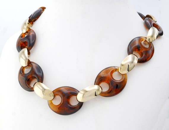 Vintage Napier Chunky Chain Necklace Tortoise Gol… - image 1