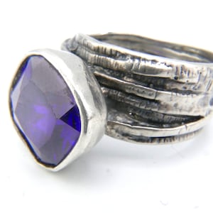 Abstract Sterling Zilver Amethist Ring Israel Modernistische Paars