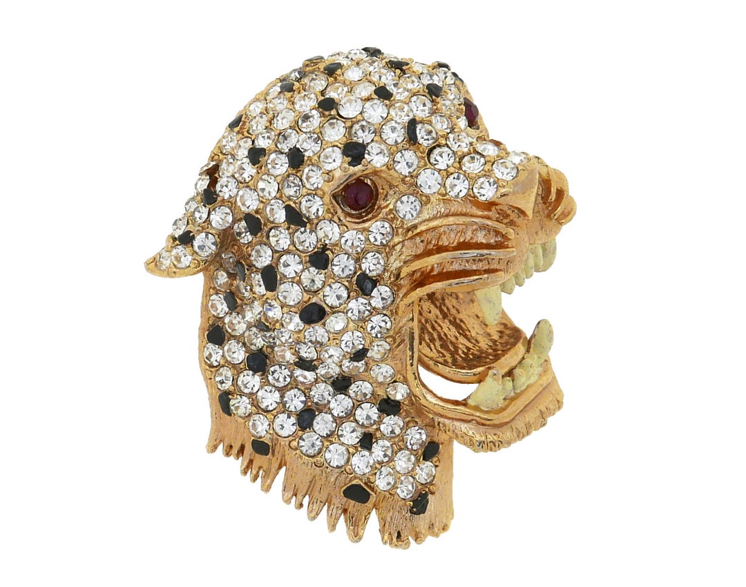 Vintage Large Rhinestone Roaring Leopard Brooch - Etsy