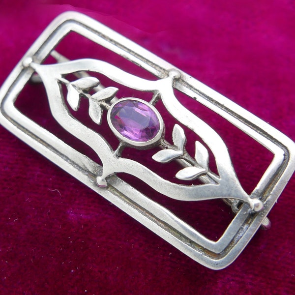 Antique Art Deco Jungendstil Theodor Fahrner Sterling Silver Amethyst Brooch