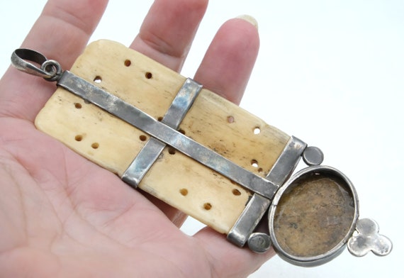 Large Bone Butterflies Pendant Carved Sterling Si… - image 3