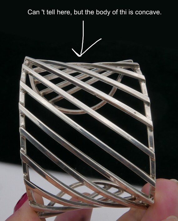 ヴィンテージ スターリングシルバー 彫刻的 カフブレスレット 幾何学的