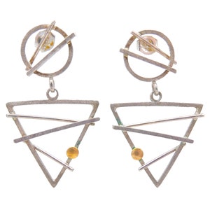 Vintage 1990s Abstract Geometric Triangle Studio Sterling Silver Earrings Artisan