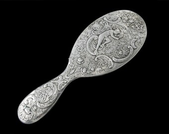 Antique Hanau Silver Art Nouveau Angel Woman Vanity Hand Mirror