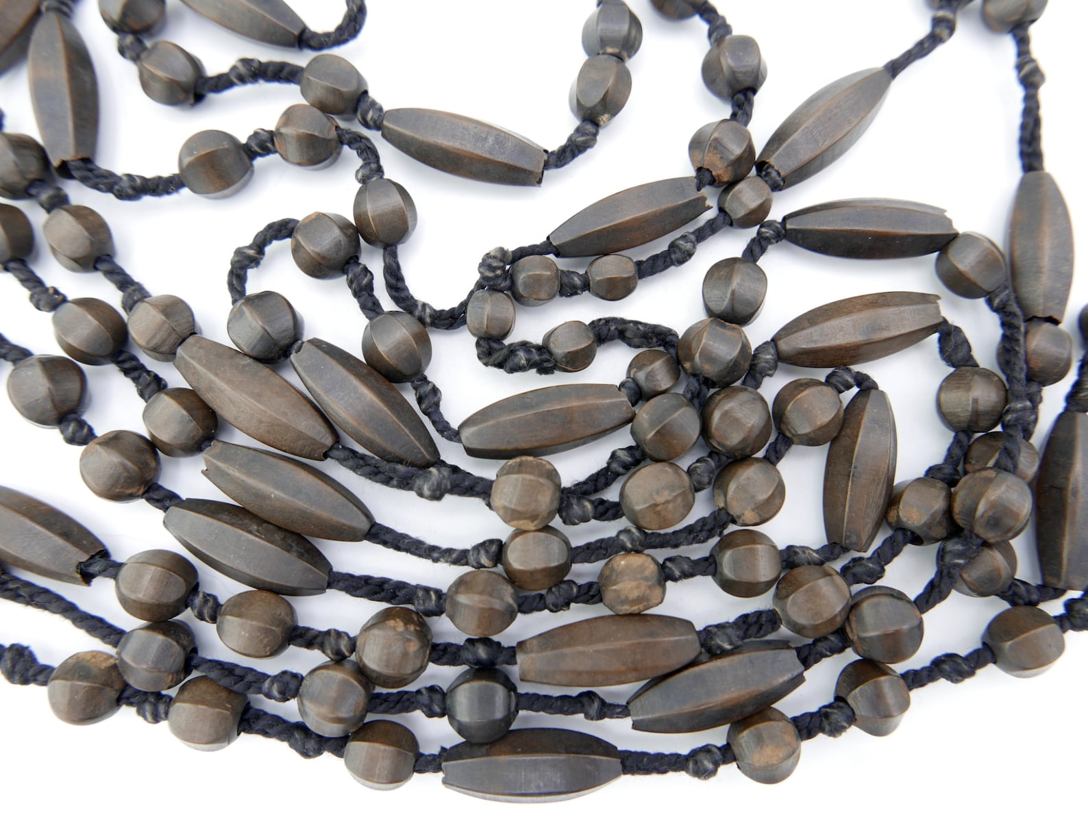LONG Antique Victorian Vulcanite Bog Oak Beaded Chain Necklace Mourning ...