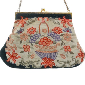 Vintage Petite Point Needlepoint 1950s Purse Handbag Evening Asian Design