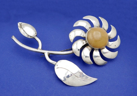 Huge Signed Vintage 1930s 1940s Mexican Silver Flo