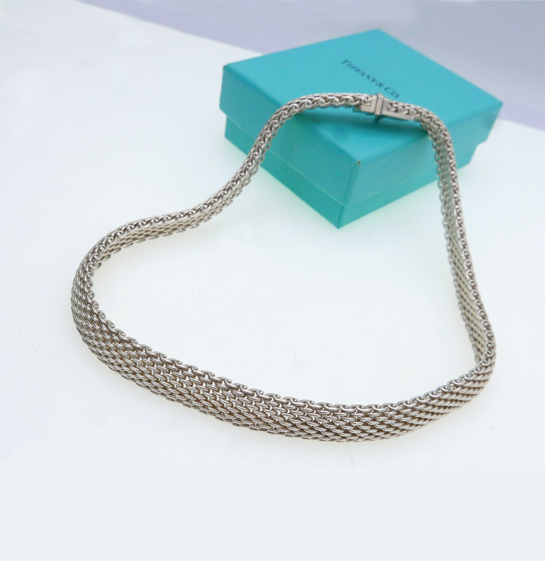 Tiffany silver mesh necklace discount