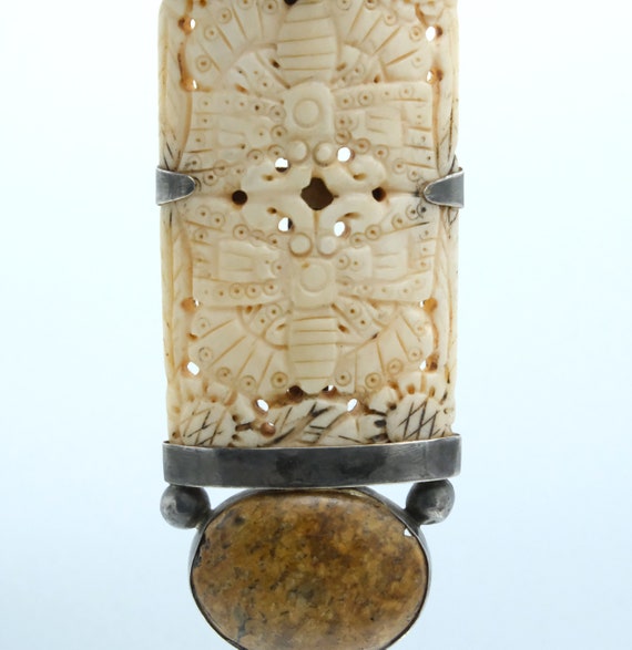 Large Bone Butterflies Pendant Carved Sterling Si… - image 2