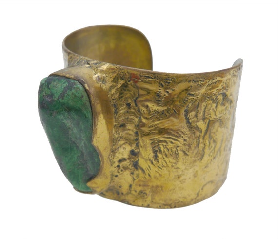 Huge Vintage 1970s Green Turquoise Bronze Cuff Br… - image 2