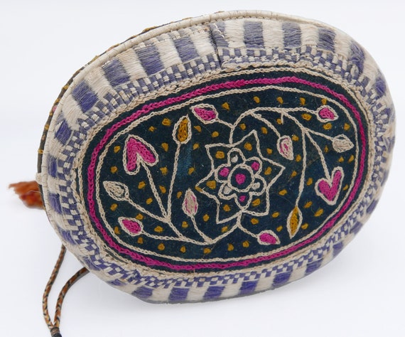 Antique Ornate Embroidered Barrel Purse India Hun… - image 3