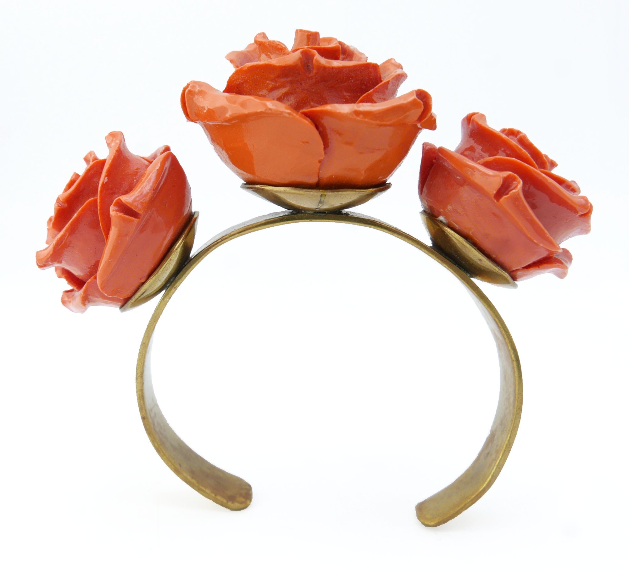 Vintage Unusual Sculpted HUGE Orangey Flower Bracelet - Etsy