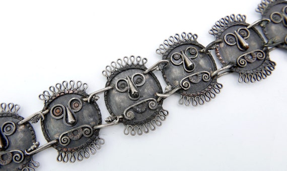 Vintage Studio Silver Handmade Folk Art Bracelet Funn… - Gem