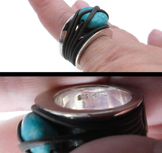 Chunky Statement Ring Sterling Silver Turquoise  … - image 4