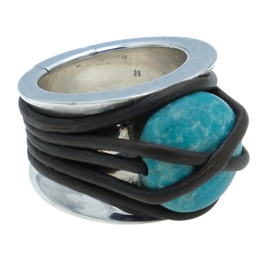 Chunky Statement Ring Sterling Silver Turquoise  … - image 1