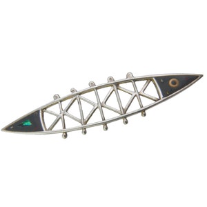 Vintage Abstract Geometric Fish Brooch Sterling Silver Modernist Artisan Signed