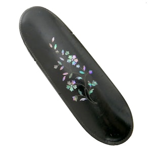 Antique 19thc Inlaid Abalone Black Lacquered Eyeglass Case Victorian