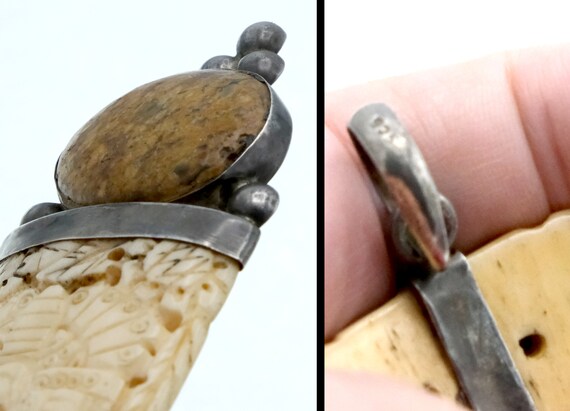 Large Bone Butterflies Pendant Carved Sterling Si… - image 4