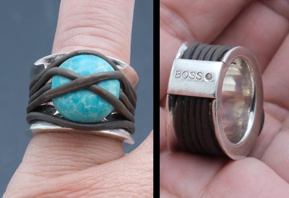 Chunky Statement Ring Sterling Silver Turquoise  … - image 2