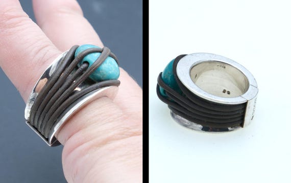 Chunky Statement Ring Sterling Silver Turquoise  … - image 3