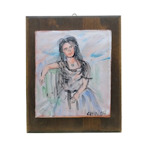 Signed Chin Studio Pottery Woman Portrait Plaque