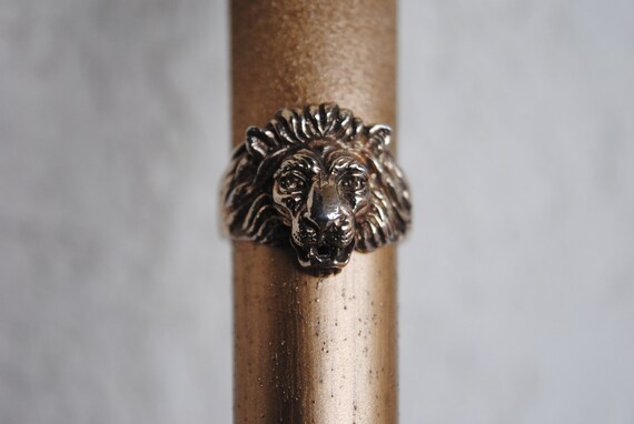 Lion head ring • Lion silver ring • Gold plated li
