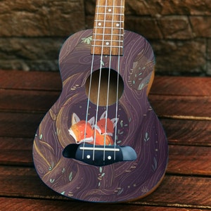 Foxes In The Nest - illustrated Handmade Custom Ukulele