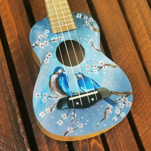 Hand Painted Soprano ukulele -  Blue Birds on the Tree