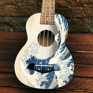 The Great Wave off Kanagawa - illustrated Handmade Custom Ukulele