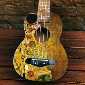 The Kiss And Other Paintings by Gustav Klimt - illustrated Handmade custom ukulele