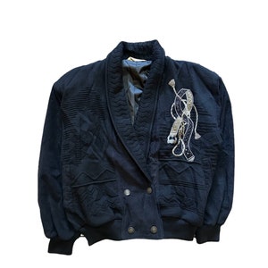 vintage 90s gran signore jacket cardigan winter jacket black cardigan embroidery logo large mens size