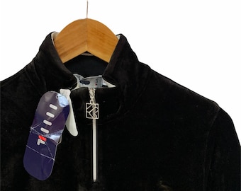 Vintage damessweater met halve rits fila biela italia suède fluweel zwarte trui trui damesmaat NWT vintage