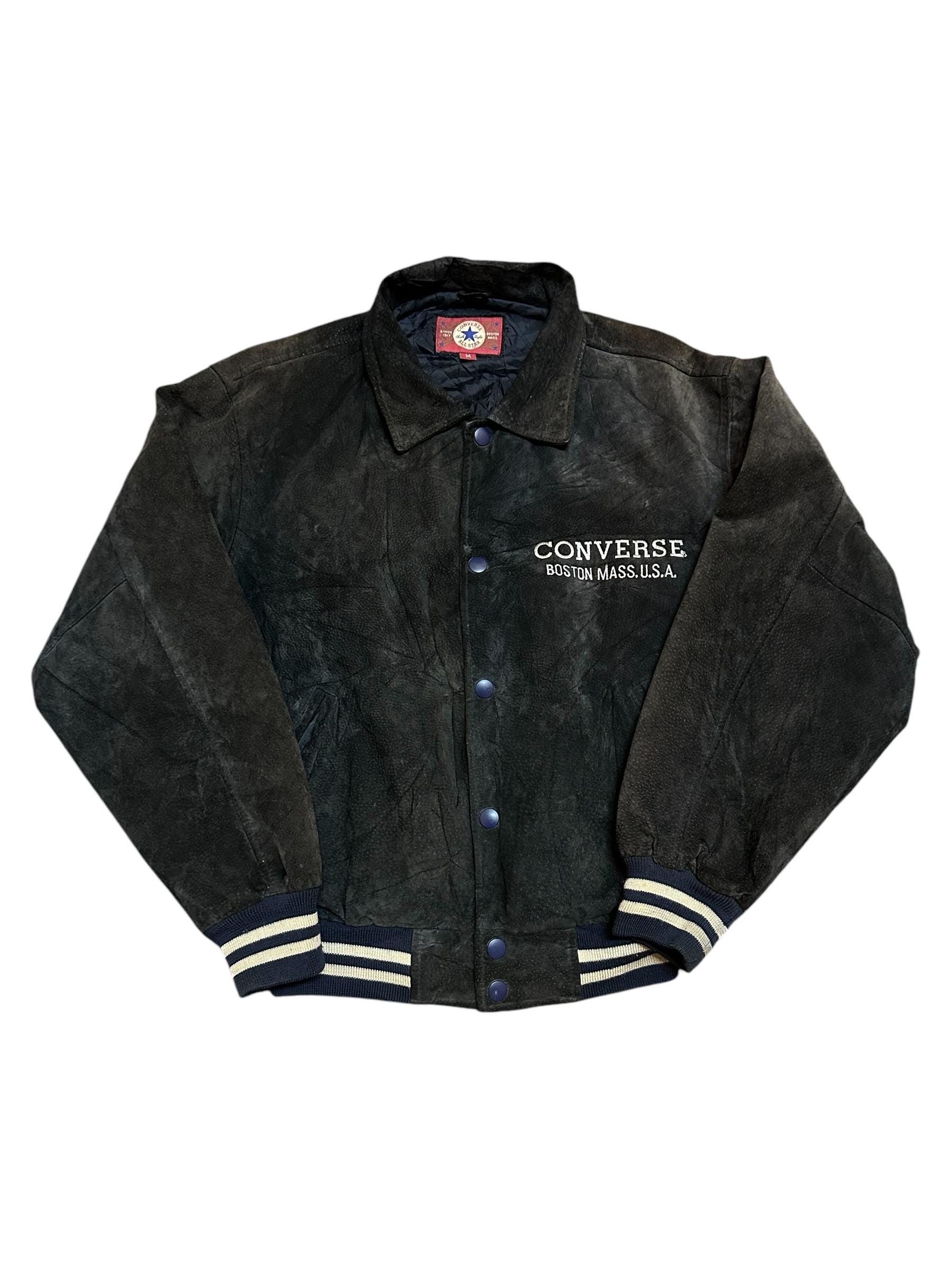Vintage 90s Converse Leather Bomber Jacket Genuine Leather Big