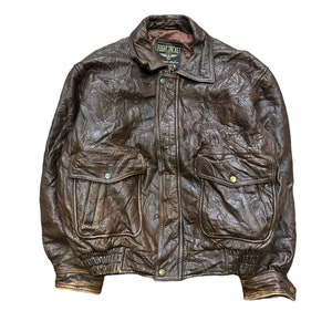 vintage 90s flight leather jacket full zipper real leather mens