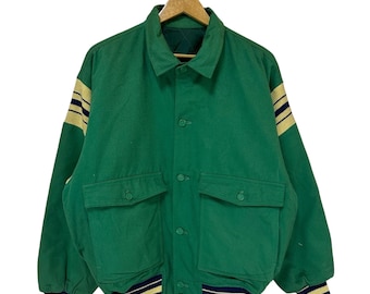 Vintage Green Bomber Jacket: Hang Ten Varsity Style, Quilted Lining
