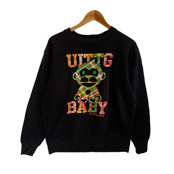 vintage 90s uittg baby sweatshirt jumper pullover big logo ape multicolour black sweater sweatshirt hip hop swag large mens size