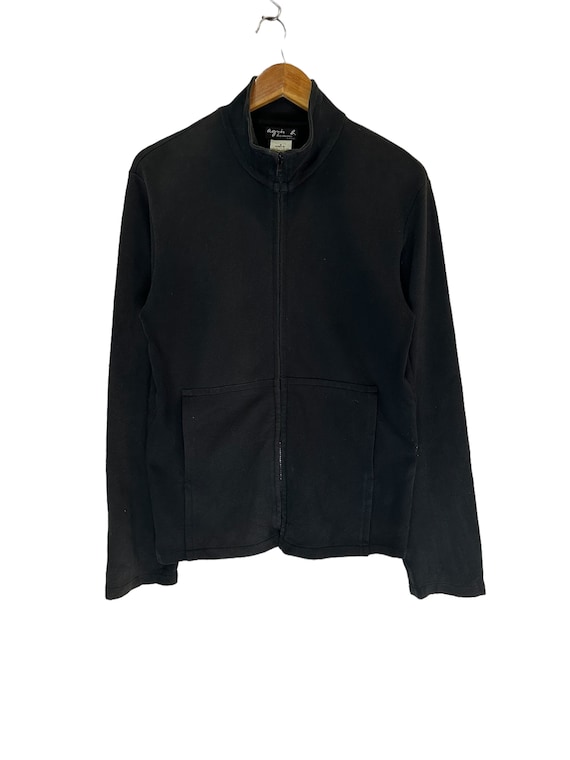 Vintage Agnes B Jacket Plain Black Sweater Full Zipper Jacket