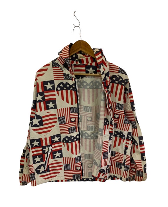 Vintage 90s Usa Flag Hoodie Jacket Full Zip - Etsy