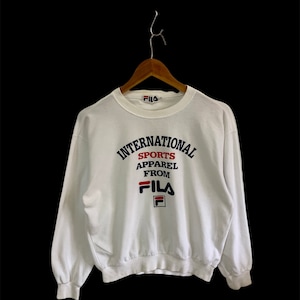 vintage 90s fila international appareal from sweatshirt jumper pullover small size white sweatshirt big logo