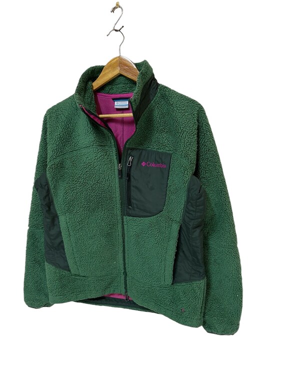 Vintage Columbia Fleece Jacket Green Medium Size Full Zipper