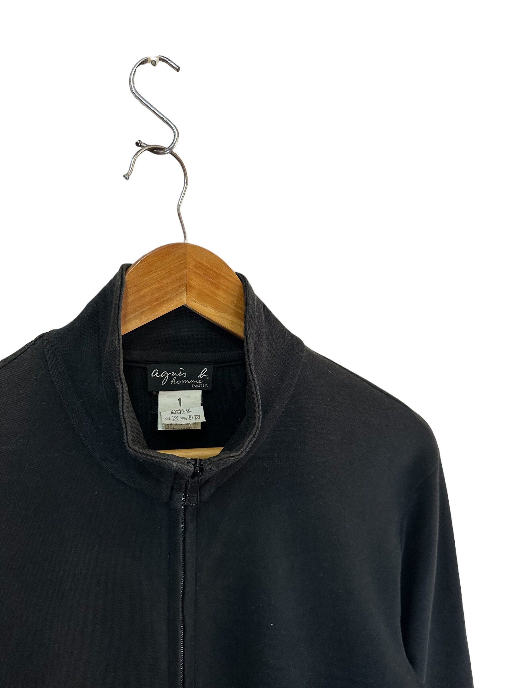 Vintage Agnes B Jacket Plain Black Sweater Full Zipper Jacket