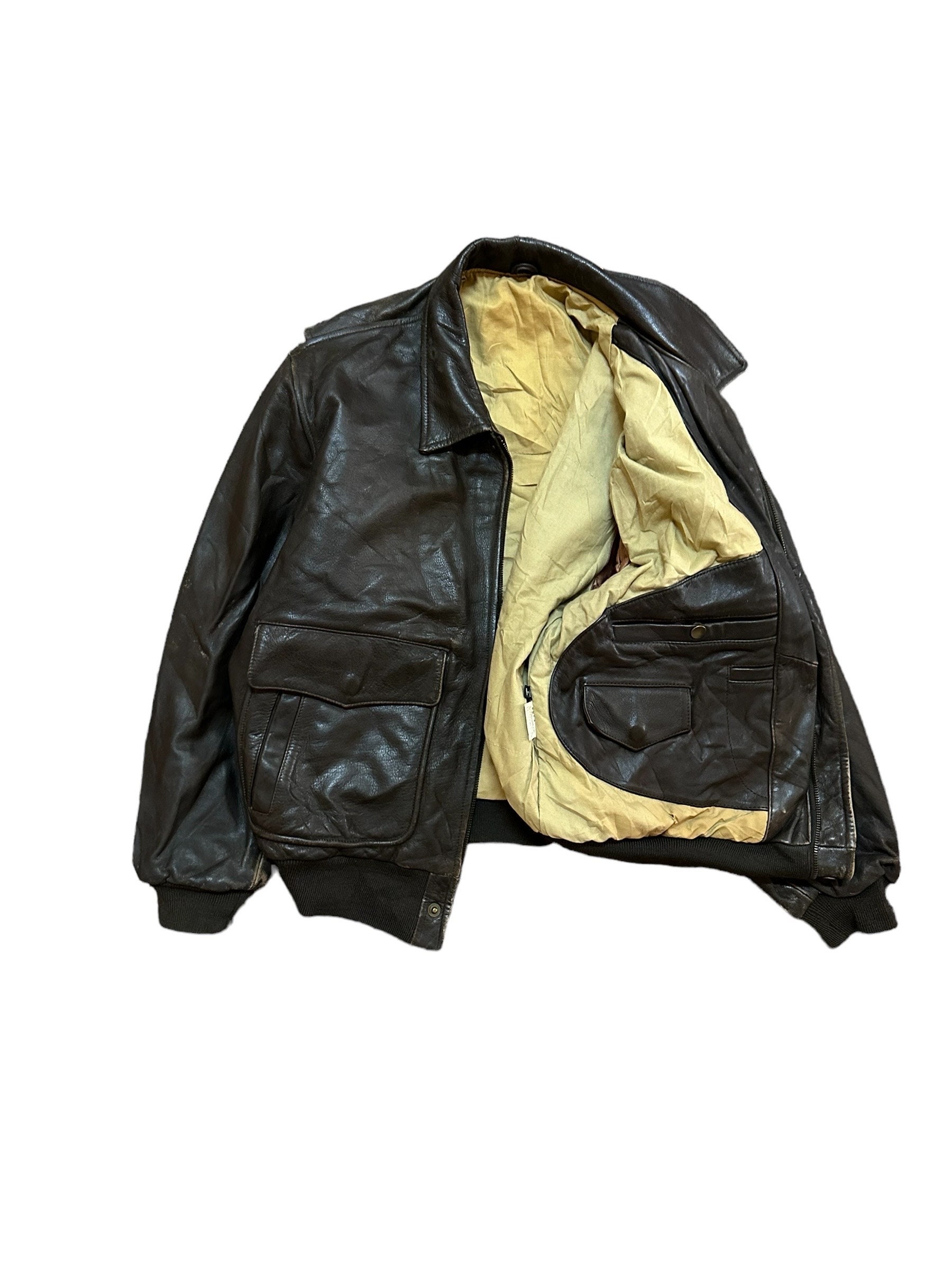 Vintage 90s Disterssed Leather Jacket Double Pocket - Etsy