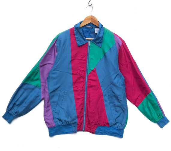 100% silk bomber tricolour 80s vintage